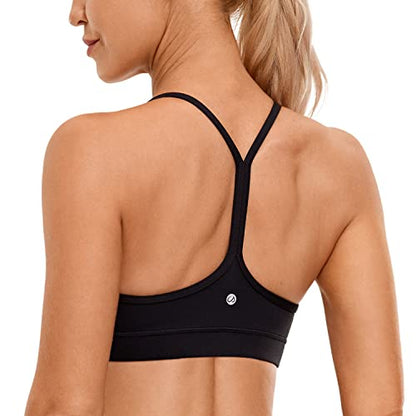 CRZ YOGA Butterluxe Womens Y Back Sports Bra - Padded Racerback Low Impact Spaghetti Thin Strap Workout Yoga Bra Black Medium