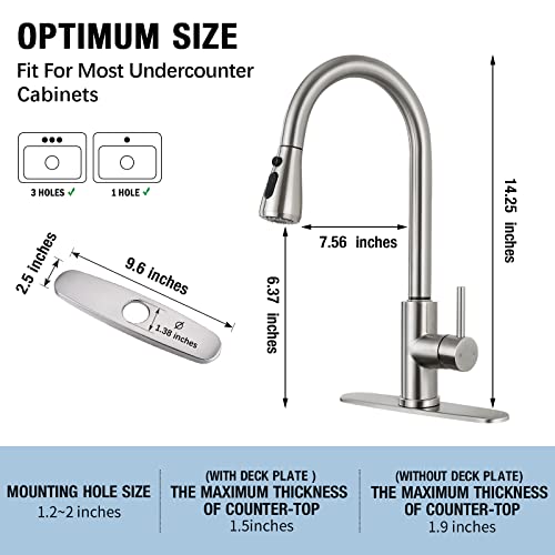 Qomolangma Kitchen Faucet with Pull Down Sprayer, Single Level Stainless Steel Kitchen Sink Faucets, Single Handle High Arc Brushed Nickel Pull Out Kitchen Faucet