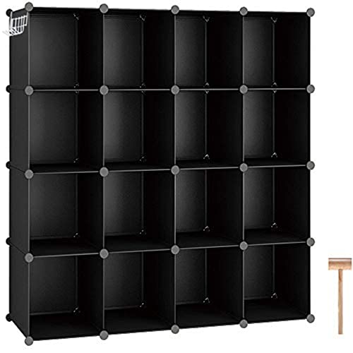 C&AHOME Cube Storage Organizer, 16-Cube Shelves Units, Closet Cabinet, DIY Plastic Modular Bookshelf, Bookcase, Storage Cubes Ideal for Bedroom, Living Room, 48.4" L × 12.4" W × 48.4" H Black SUM3016H