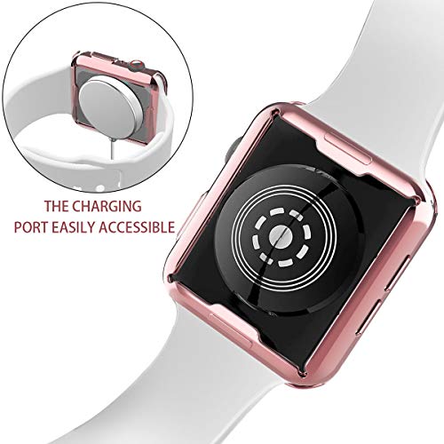 [2-Pack] Julk 40mm Case for Apple Watch Series 6 / SE/Series 5 / Series 4 Screen Protector, Overall Protective Case TPU HD Ultra-Thin Cover (1 Rose Pink+1 Transparent)