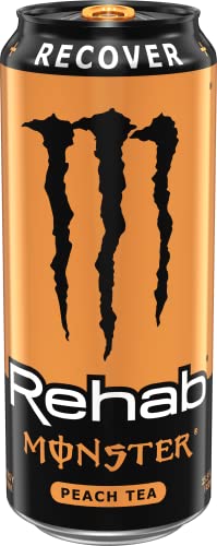 Monster Rehab Peach Tea + Energy, Energy Iced Tea, Energy Drink, 15.5 Ounce (Pack of 15)