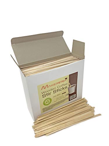 Makerstep 1000 Birch Wood Coffee Stirrers, 7 Inch Coffee Stir Sticks, Eco-friendly, Sturdy Wooden Sticks. Splinter Free, Round End. For Tea, Beverage, and Popsicle.