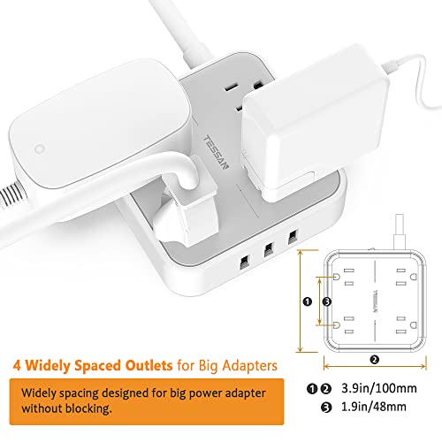 Power Strip with 3 USB Ports, TESSAN 5 ft Extension Cord Flat Plug with 4 Outlets, Indoor Desk Charging Station, Mountable Compact for Travel, Cruise Ship, Office, School, Dorm Room Essentials