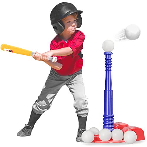 BELLOCHIDDO Tball Set for Kids 3-5 - Toddler T-Ball Sets Include Retractable Batting Bat & Baseball Bases and 6 Balls, Indoor & Outdoor Sport Toys | Gifts for Ages 3 4 5 6 Year Old Boys and Girls