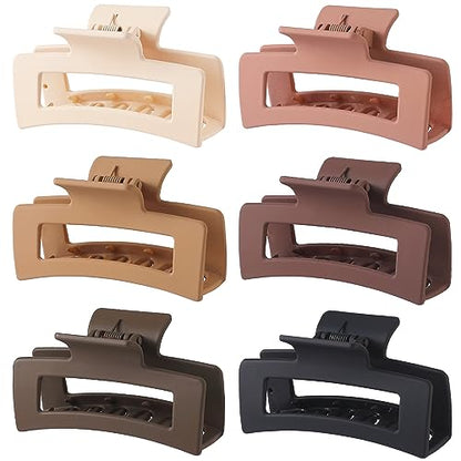 Sisiaipu 3.5 Inch Medium Hair Claw Clips 6 Pcs claw clips for Women and Girls Square Hair Clips Rectangular Claw Clips Nonslip Acrylic Banana Jaw Jumbo Claw Clips Hair Accessories -Coffee