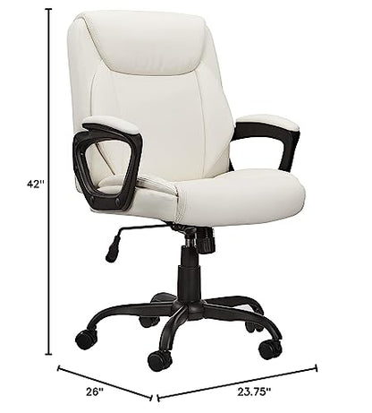 Amazon Basics Classic Puresoft PU Padded Mid-Back Office Computer Desk Chair with Armrest - Cream, 26"D x 23.75"W x 42"H