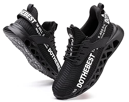 Steel Toe Shoes for Men Lightweight Indestructible Work Sneakers Women Puncture Proof Comfortable Slip On Safety Shoes Black Size M10/W11.5