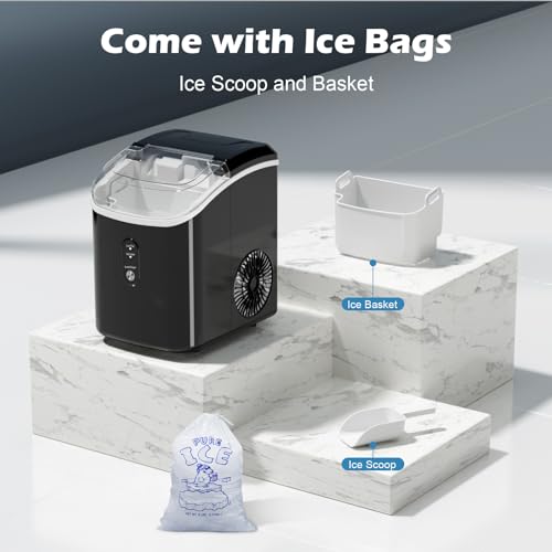 Nugget Ice Maker Countertop, Portable Crushed Sonic Ice Machine, Self Cleaning Ice Makers with One-Click Operation, Soft Chewable Pebble Ice in 7 Mins, 34Lbs/24H with Ice Scoop for Home Bar Camping RV