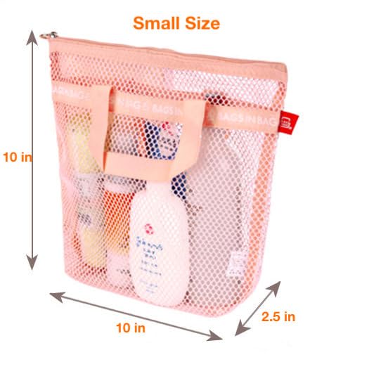 Mesh Travel Shower Caddy Tote Bag for Gym, Swim, Dorms, Bathrooms | 10"x10"x 2.5" | Pink