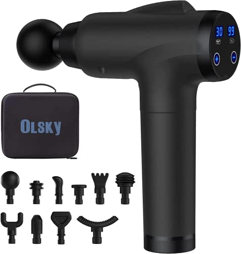 OLsky Massage Gun Deep Tissue, Handheld Electric Muscle Massager, High Intensity Percussion Massage Device for Pain Relief with 10 Attachments & 30 Speed(Black)