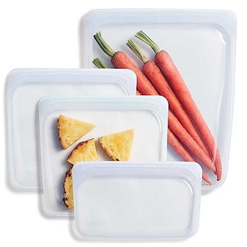 Stasher Reusable Silicone Storage Bag, Food Storage Container, Microwave and Dishwasher Safe, Leak-free, Bundle 4-Pack Small, Clear