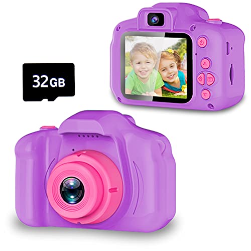 Seckton Upgrade Kids Selfie Camera, Christmas Birthday Gifts for Girls Age 3-9, HD Digital Video Cameras for Toddler, Portable Toy for 3 4 5 6 7 8 Year Old Girl with 32GB SD Card-Purple