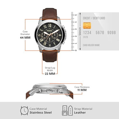 Fossil Men's Grant Quartz Stainless Steel and Leather Chronograph Watch, Color: Silver, Brown (Model: FS4813)