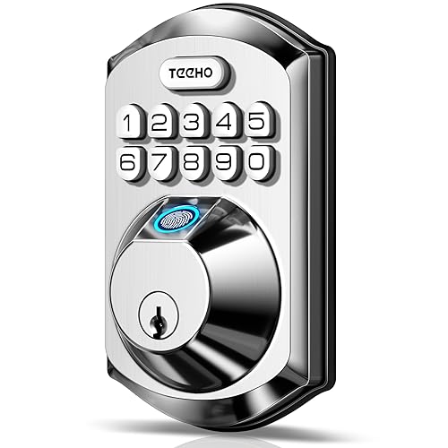 TEEHO TE002 Fingerprint Door Lock - Keyless Entry Door Lock with Keypad - Electronic Deadbolt Keyed Entry - Front Door Lock - Combination Door Lock - Easy Installation - Satin Nickel