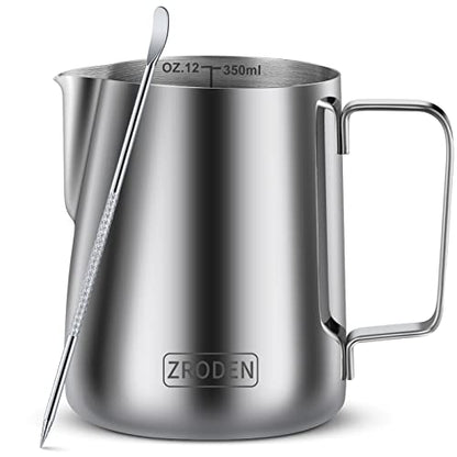 Milk Frothing Pitcher, 12oz 20oz 32oz Espresso Steaming Pitchers Stainless Steel Cappuccino Coffee Machine Accessories Barista Tools Steamer Froth Pitchers Milk Jug Cup with Decorating Pen Latte Art