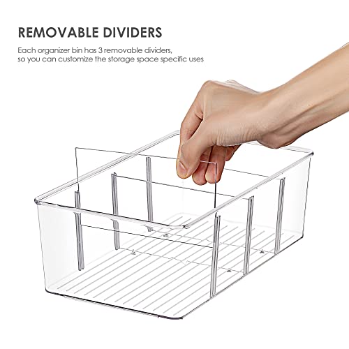 Vtopmart 8 Pack Food Storage Organizer Bins, Clear Plastic Bins for Pantry, Kitchen, Fridge, Cabinet Organization and Storage, 4 Compartment Holder for Packets, Snacks, Pouches, Spice Packets