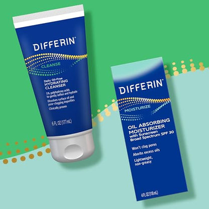 Differin Facial Cleanser, Daily Oil Free Hydrating Face Wash by the makers of Differin Gel, Gentle Skin Care for Acne Prone Skin, PHAs, 6 Oz.