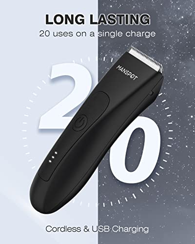 MANSPOT Groin Hair Trimmer for Men and Women, Electric Ball Trimmer/Shaver, Hypoallergenic Ceramic Blade Heads, Waterproof Wet/Dry Groin & Body Shaver Groomer, 20 Times Usage After Fully Charged