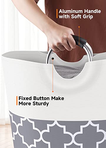 Fabspace Large Laundry Basket Laundry Hamper Bag Washing Bin Clothes Bag Collapsible Tall With Handles Waterproof Travel Bathroom College Essentials Storage For College Dorm, Family (Grey) …