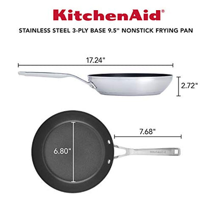 KitchenAid 3-Ply Base Brushed Stainless Steel Nonstick Fry Pan/Skillet, 9.5 Inch