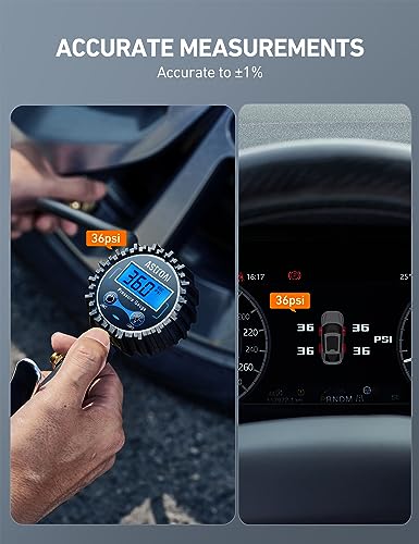 AstroAI Digital Tire Pressure Gauge with Inflator(3-250 PSI for 0.1 Display Resolution), Heavy Duty Air Chuck and Compressor Accessories with Rubber Hose and Quick Connect Coupler Car Accessories.