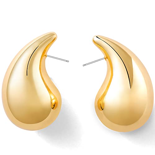 Ascona Earring Dupes Extra Large Chunky Gold Hoop Earrings for Women, Big Statement Earrings for Women Lightweight Teardrop Waterdrop Tear Drop Earrings, Hypoallergenic Gold Plated Earrings Fashion Jewelry (gold large version)