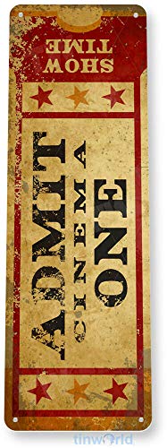 Admit One Movie Ticket Sign Carnival Cinema Home Movie Theater Metal Sign 16"x4"