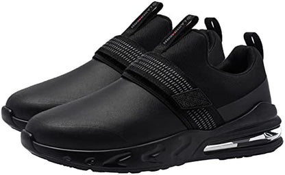 LARNMERN Non Slip Work Shoes for Men Kitchen Chef Slip Resistant Shoe Waterproof Food Service Restaurant Slip on Sneakers Walking and Casual Air Cushion Working Footwear(Black/9)