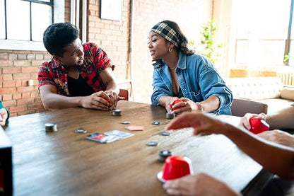 USAOPOLY What The Cup!? | Social Bluffing Dice Game | Featuring Handheld Dice Cups & D12 Dice | Spy, Swap, Steal The Winning Cup | 3-6 Players, Ages 12+