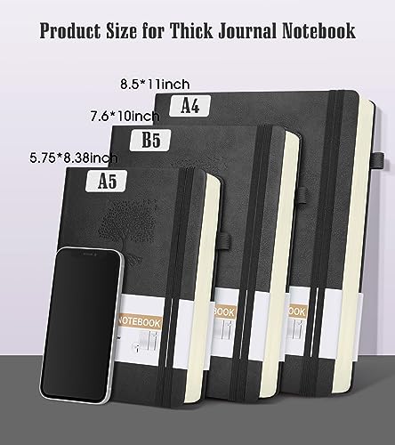 Lined Journal Notebook -365 Pages A5 Thick Journals for Writing Ruled Notebook, Hardcover Leather Journal for Women Men, Daily Journal Notebook for Work, Note Taking, 100Gsm Lined Paper(5.75'' X 8.38'' Black)