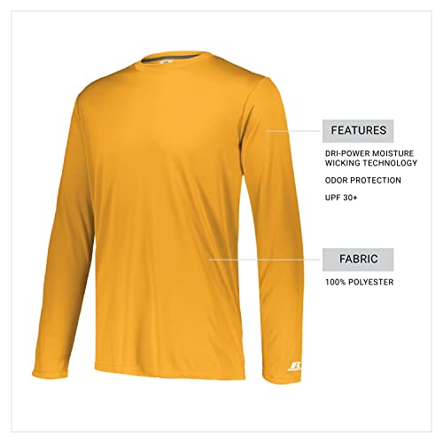 Russell Athletic Men's Standard Long Sleeve Performance Tee, Gold, Medium