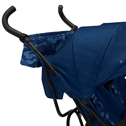 GAP babyGap Classic Side-by-Side Double Stroller - Lightweight Double Stroller with Recline, Extendable Sun Visors & Compact Fold - Made with Sustainable Materials, Navy Camo