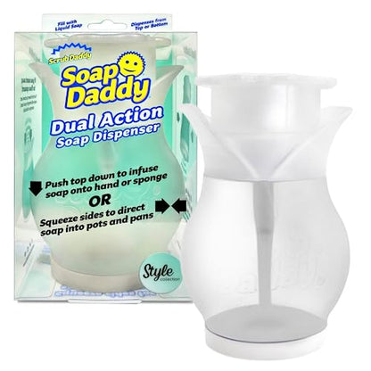 Scrub Daddy Soap Dispenser - Soap Daddy, Dual Action Bottle for Kitchen & Bathroom Sink or Shower, Refillable with Dish Washing up Liquid or Hand Wash, as Used by Mrs Hinch, Clear Plastic Flower Top