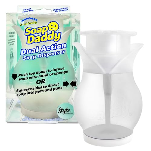 Scrub Daddy Soap Dispenser - Soap Daddy, Dual Action Bottle for Kitchen & Bathroom Sink or Shower, Refillable with Dish Washing up Liquid or Hand Wash, as Used by Mrs Hinch, Clear Plastic Flower Top