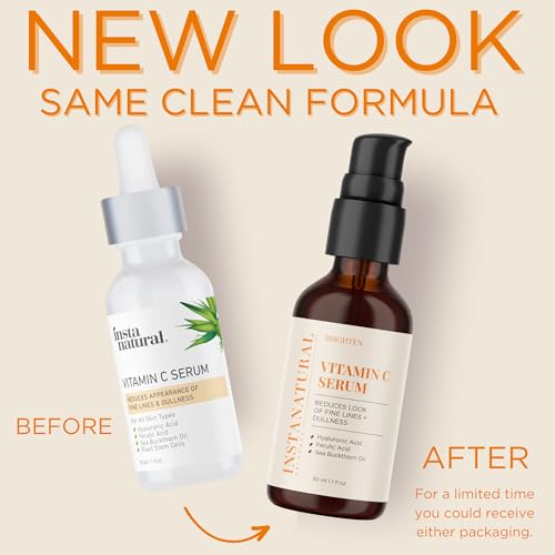 InstaNatural Vitamin C Face Serum, Brightens, Hydrates and Reduces Signs of Aging, with Vitamin C, Hyaluronic and Ferulic Acid, 1 FL Oz