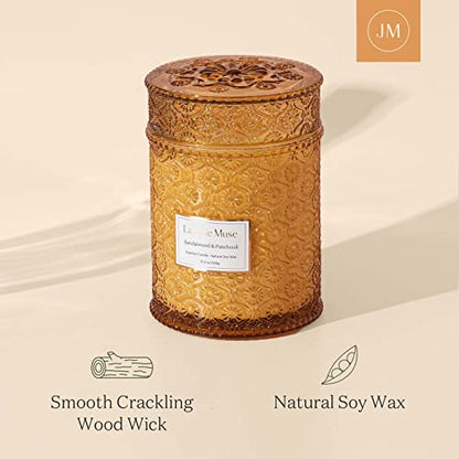LA JOLIE MUSE Sandalwood Candles, Wood Wick Candle, Sandalwood & Patchouli Candle, Natural Soy Candle, Large Candle for Home Scented, Gift Candle for Women & Men