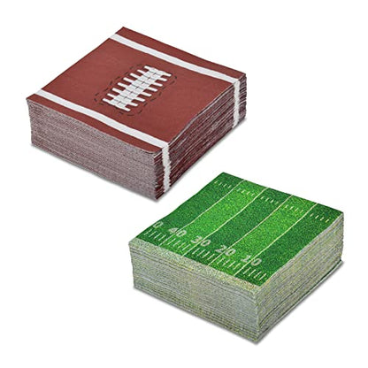 Football Birthday Party Supplies Disposable Paper Cocktail Napkins for Tailgate Party Decorations, Assorted 40 Pack Football Field Design and 40 Pack of football Pattern, Total 80 Pack