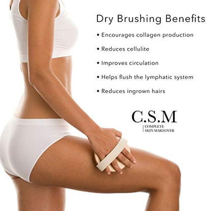 CSM Dry Body Brush for Beautiful Skin - Solid Wood Frame & Boar Hair Exfoliating Brush to Exfoliate & Soften Skin, Improve Circulation, Stop Ingrown Hairs, Reduce The Appearance of Acne and Cellulite