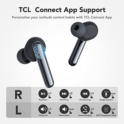 TCL S600 Wireless Earbuds with 6 Built-in Mics Dual Bluetooth Headphones Active Noise Cancellation Auriculares Inalámbricos IPX5 Waterproof Premium Deep Bass Headset 32H for Sports Work Gaming, Grey