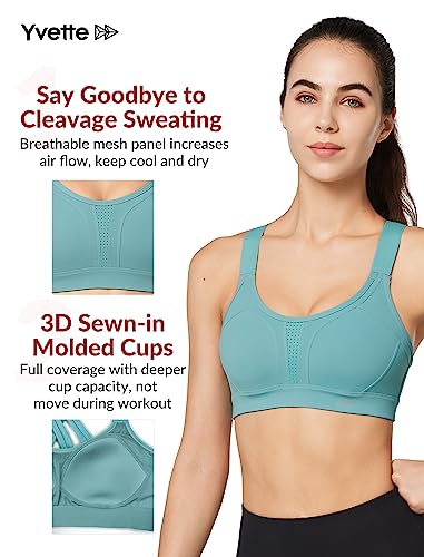 Yvette Sports Bra High Impact Adjustable Criss Cross Back, Full Support for Large Bust No Bounce, Sky Blue