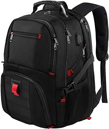 YOREPEK Travel Backpack, 15.6 Inch Laptop Backpacks for Men Women, Water Resistant College Backpack Airline Approved Business Work Bag with USB Charging Port Fits 15.6 Inch Computers, Black