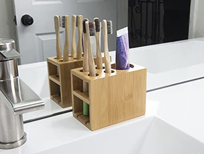 Bamboo Naturals Toothbrush Holder, Made of 100% Sustainable Bamboo, Stylish Bathroom Organization, Easy to Clean