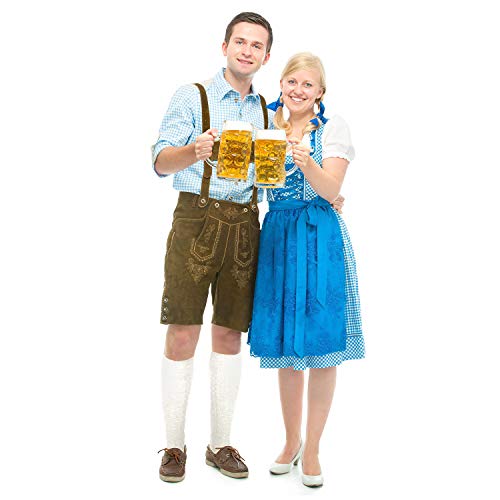 Long Embroidered German Bavarian Socks Lederhosen Socks for Traditional Oktoberfest Outfit Costume Trachten (White, L)