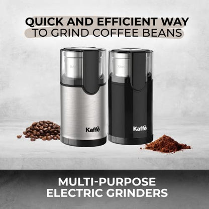 Kaffe Electric Coffee Bean Grinder w/Removable Cup & Cleaning Brush. Easy On/Off Operation for Espresso, Cold Brew, Herbs, Spices, Nuts. (14 Cup / 3.5oz) Stainless Steel