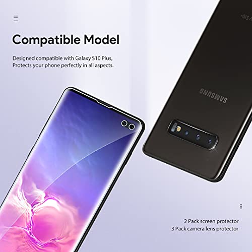 [2+3 Pack] LϟK Designed for Samsung Galaxy S10 Plus 6.4 inch, 2 Pcs Flexible TPU Screen Protector + 3 Pcs Camera Lens Protector [Ultrasonic Fingerprint Support] Locate Tool Precise Alignment, Only for Galaxy S10 Plus