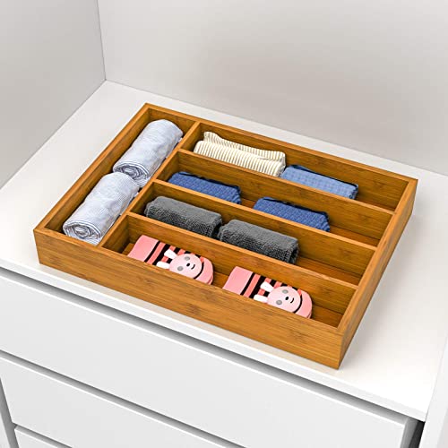 MOBOOMTIE Bamboo Silverware Organizer - Kitchen Drawer Organizer and Utensil Organizer, Perfect Size for Silverware, Flatware, Knives in Kitchen, Bedroom, Living Room (Natural, 9.8 in)