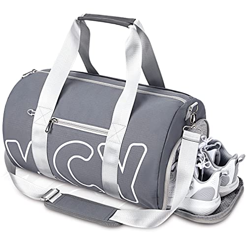 KCY Sports Gym Bag with Wet Pocket & Shoes Compartment for Women & Men, Small Sports Duffel Bag for Yoga Baseball Camping Travel, Waterproof, Lightweight, Grey