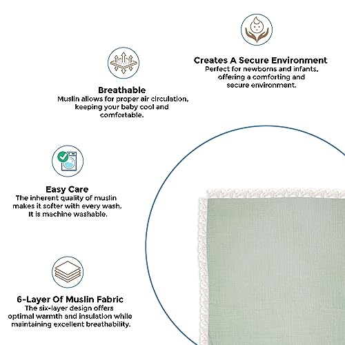 Crane Baby Muslin Swaddle Blanket, Soft Cotton Lightweight Nursery and Stroller Blanket for Baby Boys & Girls, Evergreen, 30" x 40"