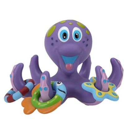 Nuby Floating Purple Octopus Toy with 3 Hoopla Rings - Baby Bath Toy for Boys and Girls 18+ Months