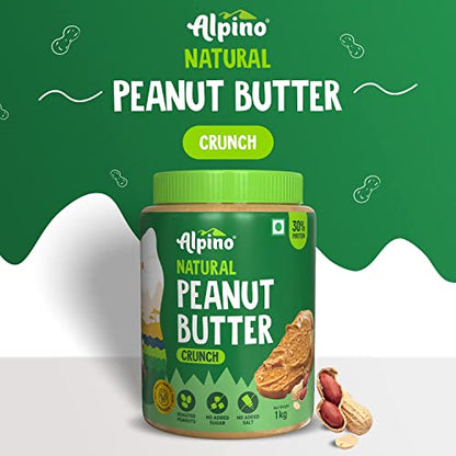 Alpino Peanut Butter Crunch 1 KG / 35 Oz | Made With 100% Roasted Peanuts | No Added Sugar | No Added Salt | No Hydrogenated Oils | 100% Non-GMO | Gluten-Free | Vegan | 35 Ounce (Unsweetened Crunch)